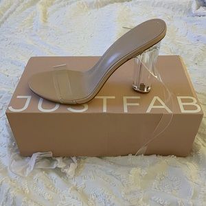 Nude and clear block heels